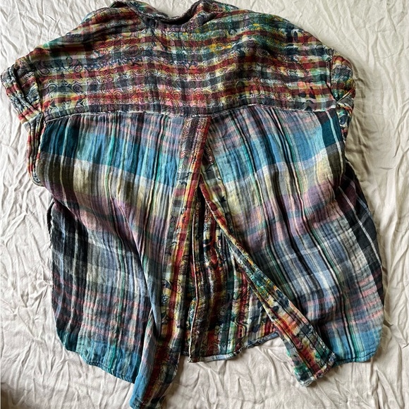 Pilcro Blue Orange Sleeveless Button Down Shirt - Picture 3 of 4